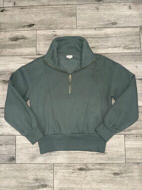 a new day Women's Half-Zip Pullover Sweatshirt in Slate Green with Gold Zipper